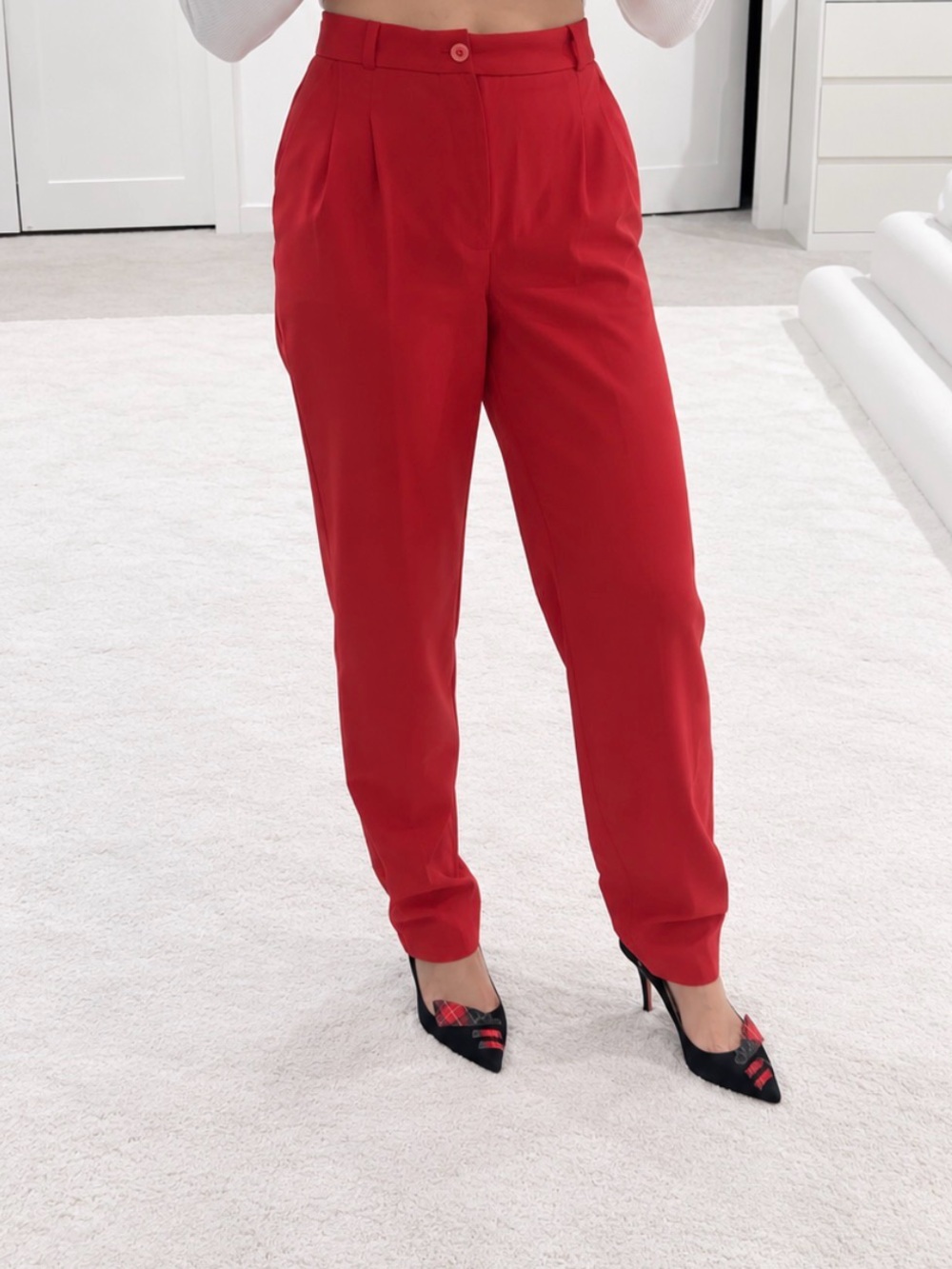 HIGH WAISTED RED VINTAGE TROUSERS (PETITE)